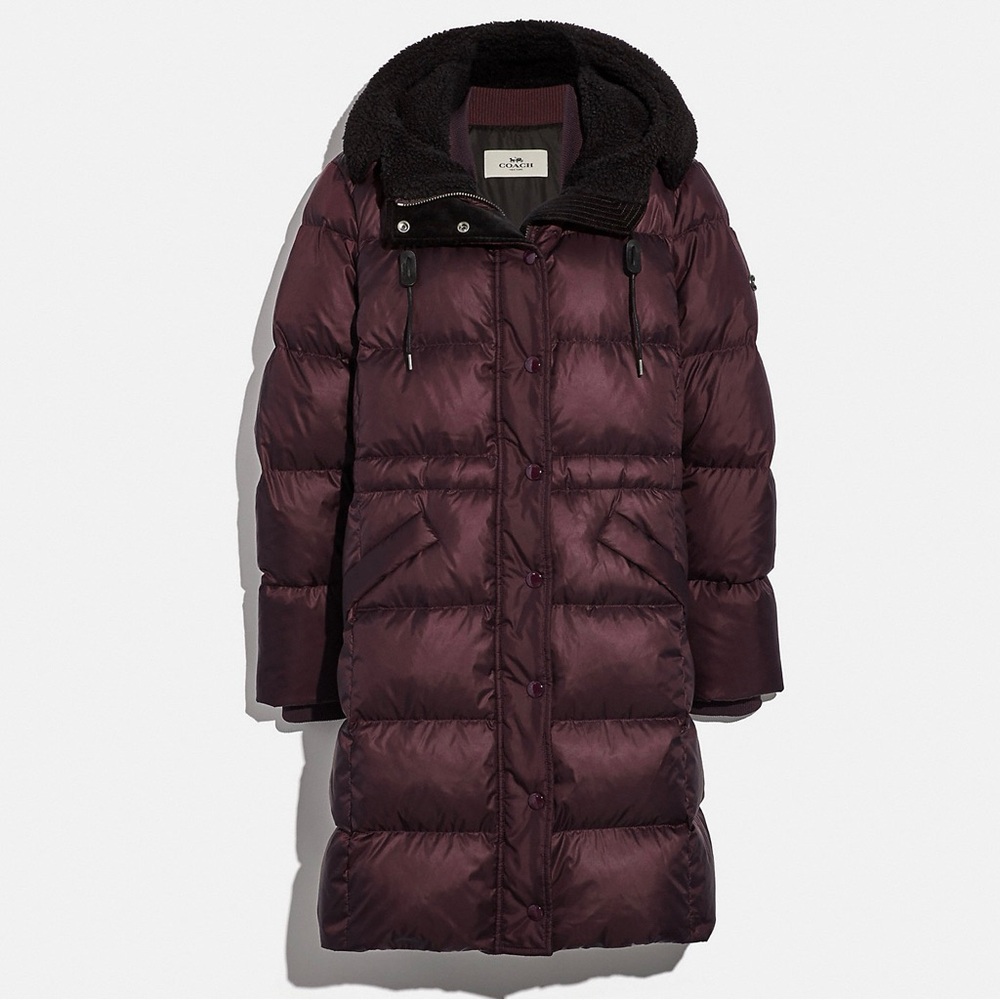 Women’s Burgundy Coach Long Puffer Style No. F34128 in Bordeaux Size Small